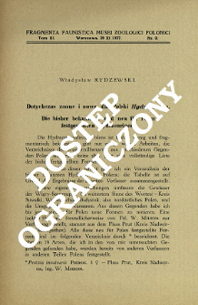 Dotychczas znane i nowe dla Polski Hydracarina = Die bisher bekannten und neu für Polen festgestellten Hydracarinen
