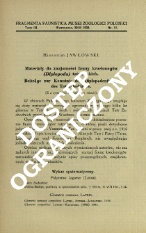 Materiały do znajomości fauny krocionogów (Diplopoda) tatrzańskich = Beiträge zur Kenntnis der Diplopodenfauna des Tatra-Gebirges