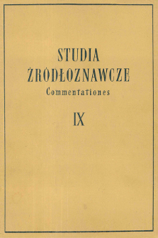 Studia Źródłoznawcze = Commentationes T. 9 (1964), Title pages, Contents