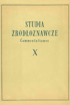 Studia Źródłoznawcze = Commentationes T. 10 (1965), Strony tytułowe, spis treści