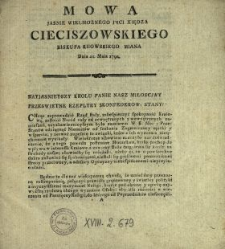 Mowa Jasnie Wielmoznego Jmci Xiędza Cieciszowskiego Biskupa Kiiowskiego Miana Dnia 21. Maia 1792