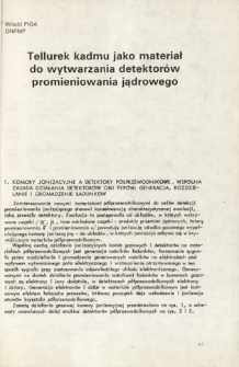 Tellurek kadmu jako materiał do wytwarzania detektorów promieniowania jądrowego = Cadmium telluride as a material for nuclear detectors preparation