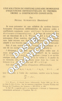 Une solution du système linéaire homogène d'équations differentielles du premier ordre à coefficients constants