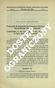 Przycznek do znajomości krocionogów (Diplopoda) Nowej Szkocji i Nowej Fundlandii = Contribution to the knowledge of the Diplopoda of Nova Scotia and Newfoundland