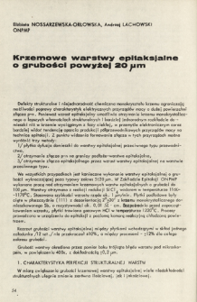 Krzemowe warstwy epitaksjalne o grubości powyżej 20 um = Silicon epitaxial layers of thickness above 20 um