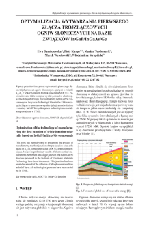 Optymalizacja wytwarzania pierwszego złącza trójzłączowych ogniw słonecznych na bazie związków InGaP/InGaAs/Ge = Optimization of the technology of manufacturing the first junction of triple junction solar cells based on InGaP/InGaAs/Ge compounds