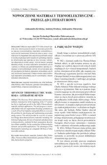 Nowoczesne materiały termoelektryczne - przegląd literaturowy = Advanced thermoelectric materials - literature review