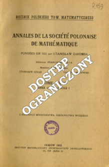 Annales de la Société Polonaise de Mathématique T. 24 (1951), Fascicule I, Table of contents and extas