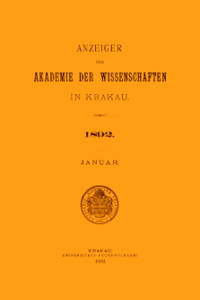 Anzeiger der Akademie der Wissenschaften in Krakau. No 1 Januar (1892)