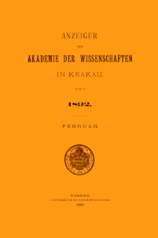 Anzeiger der Akademie der Wissenschaften in Krakau. No 2 Februar (1892)