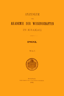 Anzeiger der Akademie der Wissenschaften in Krakau. No 5 Mai (1892)