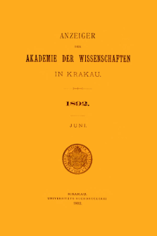 Anzeiger der Akademie der Wissenschaften in Krakau. No 6 Juni (1892)