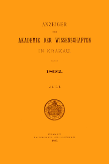 Anzeiger der Akademie der Wissenschaften in Krakau. No 7 Juli (1892)