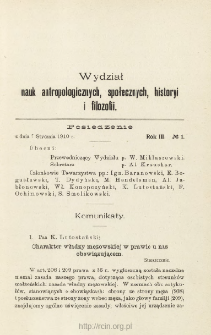 Sprawozdania z Posiedzeń Towarzystwa Naukowego Warszawskiego, Wydział II, Nauk antropologicznych, społecznych, historyi i filozofii. Rocznik 3 (1910)