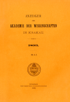 Anzeiger der Akademie der Wissenschaften in Krakau. No 5 Mai (1893)