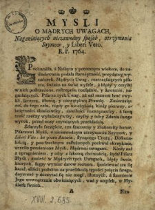Mysli O Mądrych Uwagach Naganiaiących niezawodny sposob utrzymania Seymow y Liberi Veto R. P. 1764