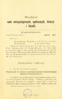 Sprawozdania z Posiedzeń Towarzystwa Naukowego Warszawskiego, Wydział II, Nauk antropologicznych, społecznych, historyi i filozofii. Rocznik 4 (1911)
