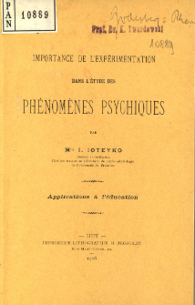 Importance de l'expérimentation dans l'étude des phénoménes psychiques : applications à l'éducation