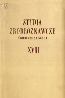 Studia Źródłoznawcze = Commentationes T. 18 (1973), Strony tytułowe, spis treści