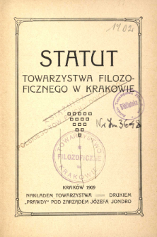 Statut Towarzystwa Filozoficznego w Krakowie