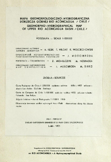 Mapa geomorfologiczno-hydrograficzna dorzecza górnej Rio Aconcagua (Chile) : podziałka 1:100 000 = Geomorpho-hydrographical map of upper Rio Aconcagua basin (Chile) : scale 1:100 000
