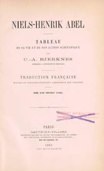 Niels-Henrik Abel : tableau de sa vie et de son action scientifique