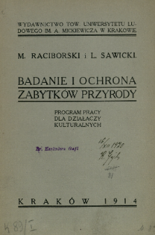 Badanie i ochrona zabytków przyrody : program pracy dla działaczy kulturalnych