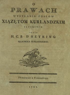 O Prawach Wysyłania Posłow Xiązętom Kurlandzkim Słuzących