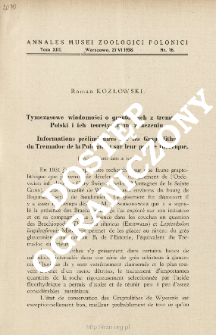 Informations préliminaires sur les Graptolithes du Tremadoc de la Pologne et sur leur portée théorique