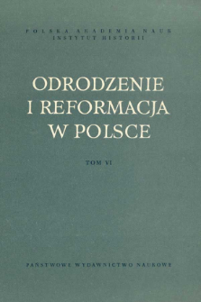 Odrodzenie i Reformacja w Polsce T. 6 (1961), Strony tytułowe, Spis treści, Errata do t. 5 "Odrodzenie i Reformacja w Polsce"
