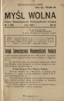 Myśl Wolna : organ Stow. Wolnomyślicieli Polskich, R. 3,Nr 2
