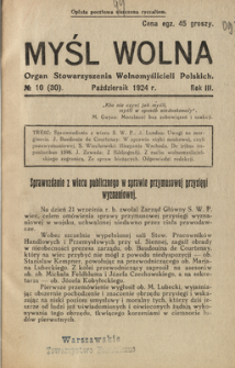 Myśl Wolna : organ Stow. Wolnomyślicieli Polskich, R. 3, Nr 10