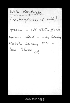 Wola Korytnicka. Files of Liw district in the Middle Ages. Files of Historico-Geographical Dictionary of Masovia in the Middle Ages