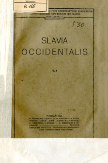 Slavia Occidentalis. T. 1 (1921)