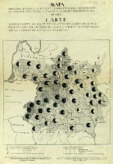 Mapa obrazująca stosunek ilościowy ludności polskiej do rosyjskiej na obszarze ziem litewsko-białoruskich dawnej Rzeczypospolitej Polskiej = Carte représentante les quantités relatives de la population Polonaise et Russe sur les terrains de la Lithuanie et routhenie blache de l'ancienne République Polonaise.