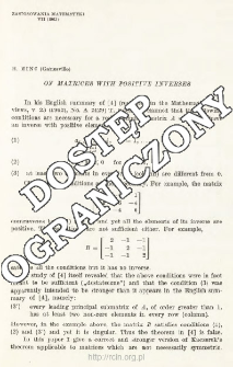 On matrices with positive inverses