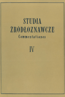 Studia Źródłoznawcze = Commentationes T. 4 (1959), Strony tytułowe, Spis treści