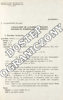 Algorithm 2 - Calculation of a rational function defined by interpolation conditions