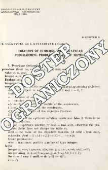 Algorithm 3 - Solution of zero-one integral linear programming problems by Balas' method