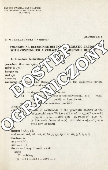 Algorithm 4 - Polynomial decomposition into quadratic factors with controlled accuracy by Bairstow's method