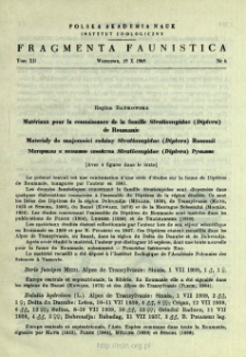 Matériaux pour la connaissance de la famille Stratiomyidae (Diptera) de Roumanie = Materiały do znajomości rodziny Stratiomyidae (Diptera) Rumunii
