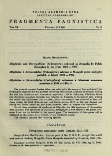 Silphidae and Dermestidae (Coleoptera) collected in Mongolia by Polish Zoologists in the years 1959-1964 = Silphidae i Dermestidae (Coleoptera) zebrane w Mongolii przez zoologów polskich w latach 1959-1964