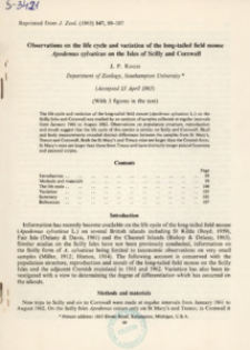 Observations on the life cycle and variation of the long-tailed field mouse Apodemus sylvaticus on the Isles of Scilly and Cornwall