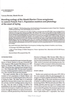 Breeding ecology of the Marsh Harrier Circus aeruginosus in eastern Poland. Cz. 1, Population numbers and phenology of the onset of laying