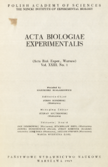 Acta Biologiae Experimentalis. Vol. 23, No 1, 1963