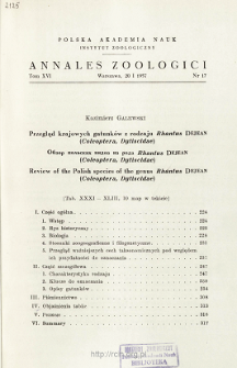 Przegląd krajowych gatunków z rodzaju Rhantus DEJEAN (Coleoptera, Dytiscidae) : [Tab. XXXI-XLIII, 10 map w tekście]