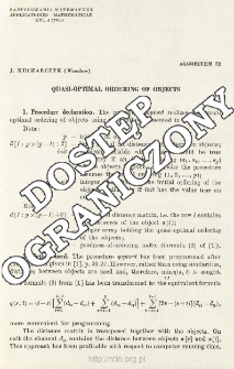 Algorithm 72 - Quasi-Optimal ordering of objects