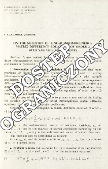 On the solution of linear inhomogeneous matrix difference equations of order n with variable coefficients