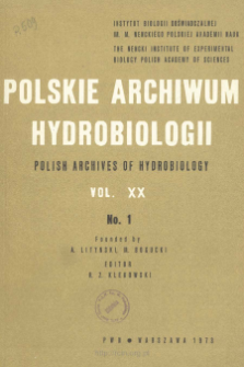 Polskie Archiwum Hydrobiologii, Tom 20 nr 1 = Polish Archives of Hydrobiology