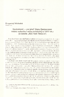 Neutralność - ale jaka ? : Stany Zjednoczone wobec wybuchu I wojny światowej w 1914 roku (w świetle New York Times'a)